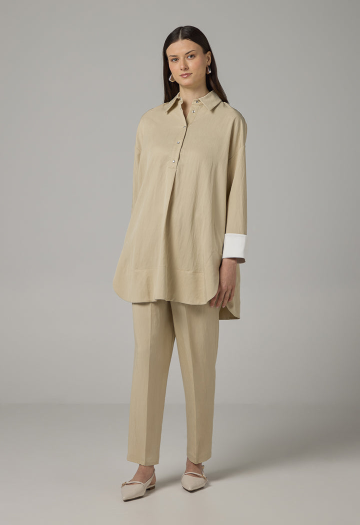 Choice Long Sleeve Solid Blouse Beige