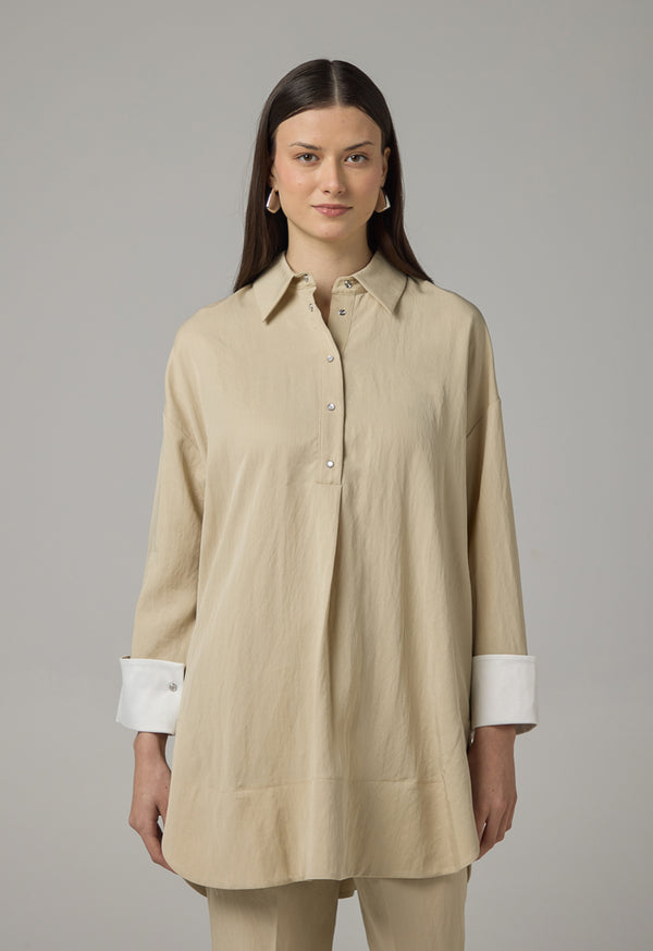 Choice Long Sleeve Solid Blouse Beige