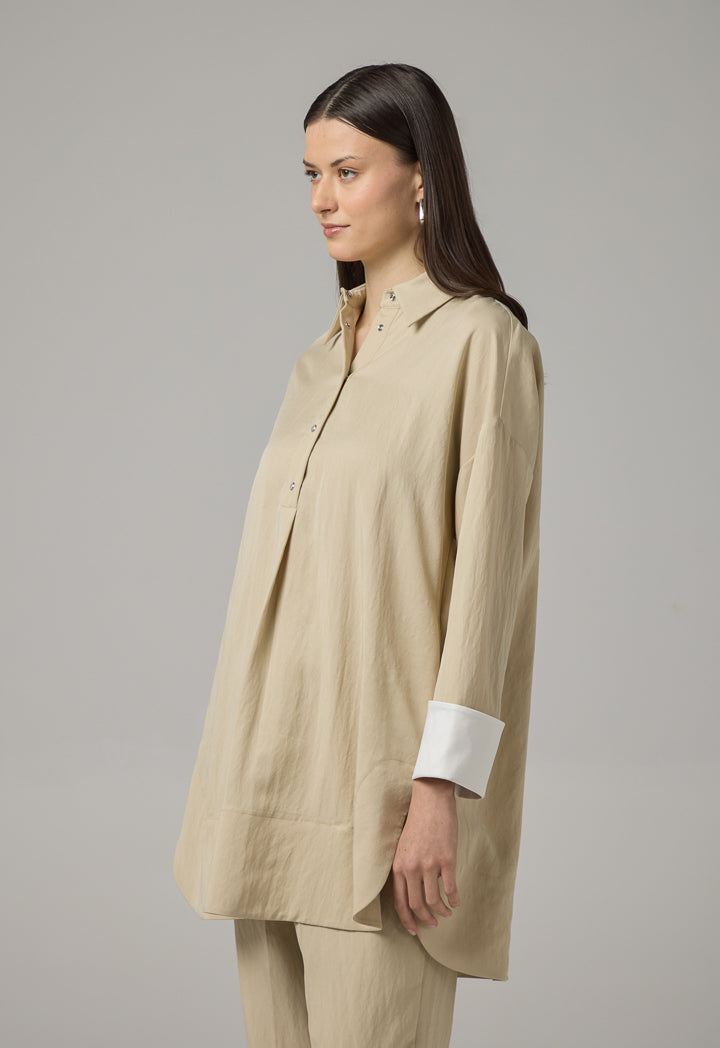 Choice Long Sleeve Solid Blouse Beige