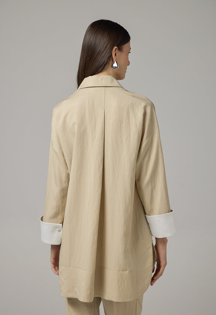 Choice Long Sleeve Solid Blouse Beige