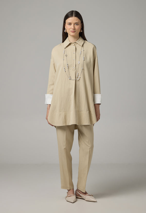 Choice Long Sleeve Solid Blouse Beige