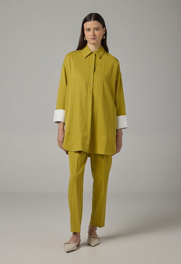 Choice Long Sleeve Solid Blouse Green