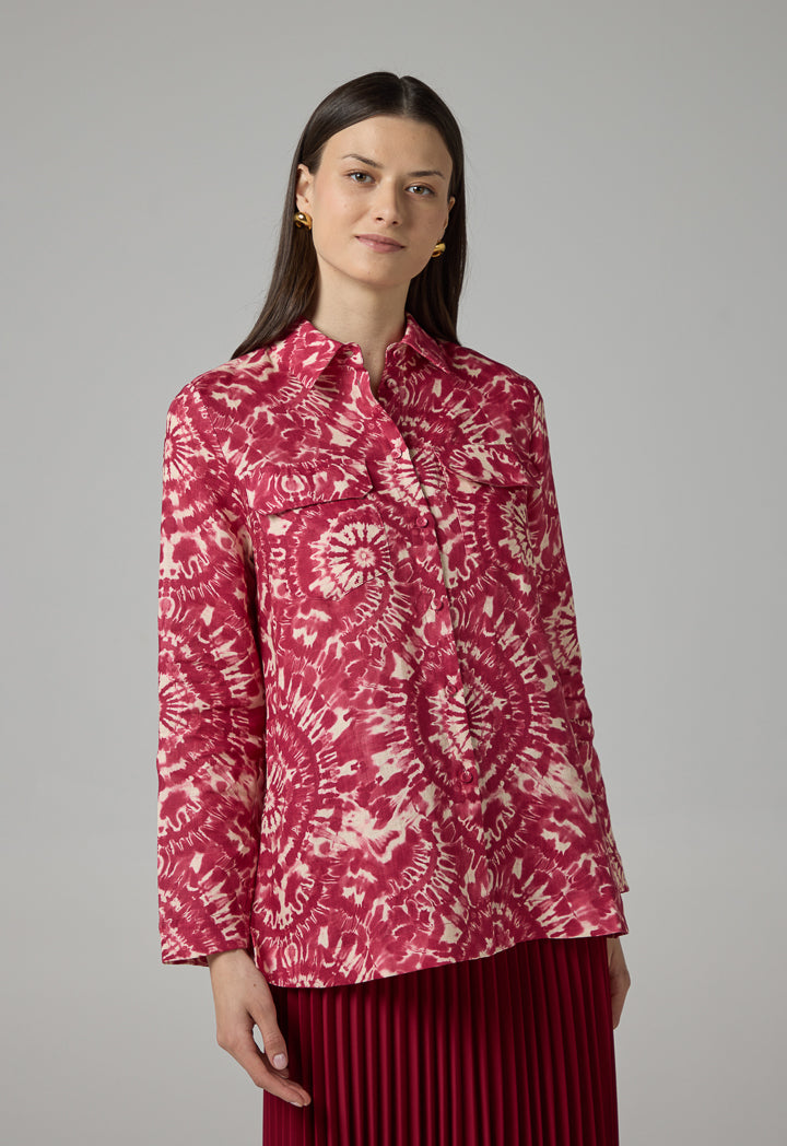 Choice Front Flap Pockets Printed Shirt Multi Color