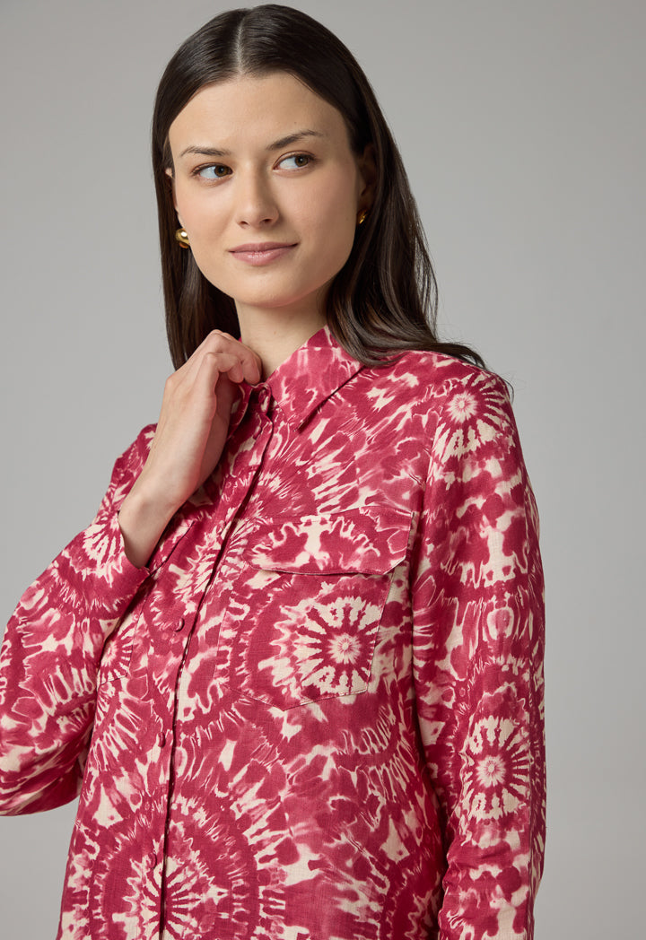 Choice Front Flap Pockets Printed Shirt Multi Color