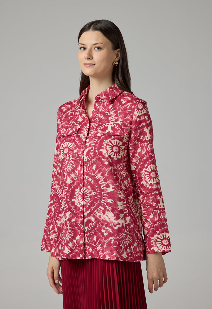 Choice Front Flap Pockets Printed Shirt Multi Color