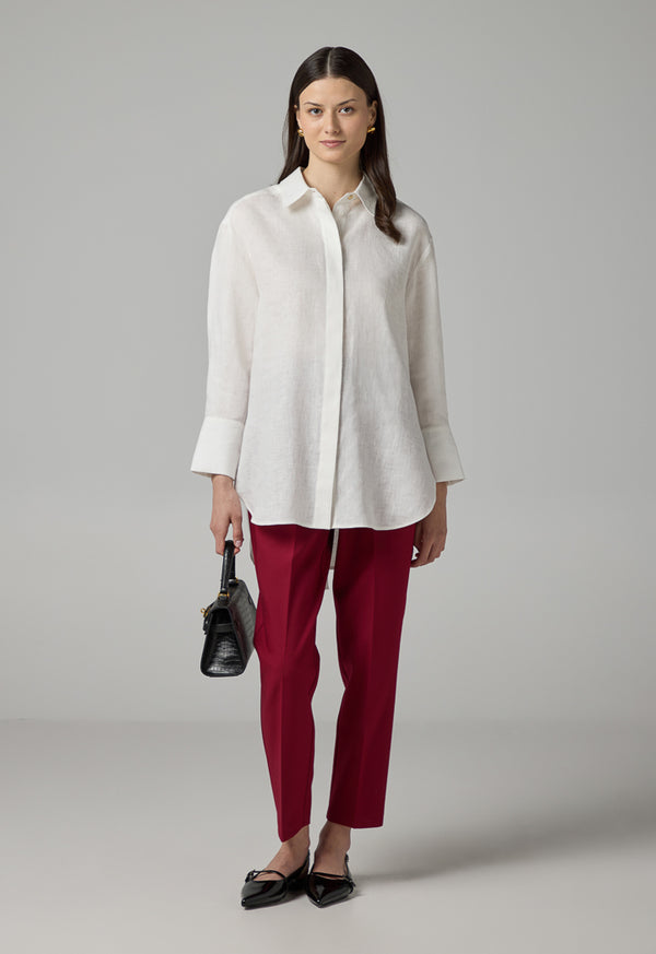 Choice Long Sleeve High-Low Linen Shirt Off White