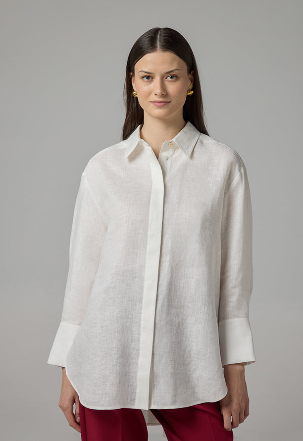 Choice Long Sleeve High-Low Linen Shirt Off White
