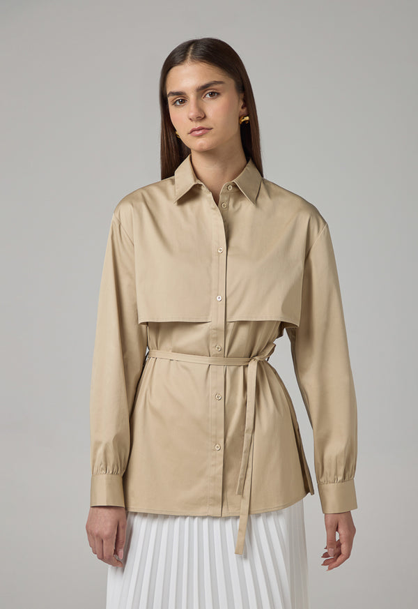 Choice Long Sleeve Overlay Shirt Beige