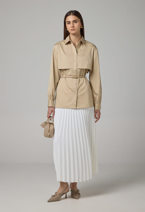 Choice Long Sleeve Overlay Shirt Beige