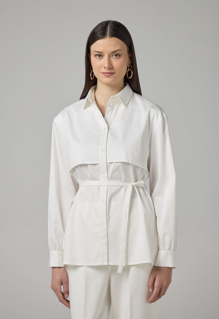 Choice Long Sleeve Overlay Shirt Off White