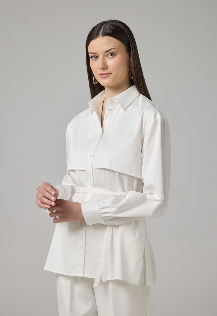 Choice Long Sleeve Overlay Shirt Off White