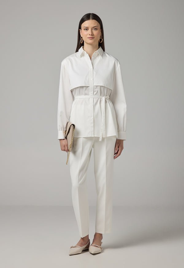 Choice Long Sleeve Overlay Shirt Off White