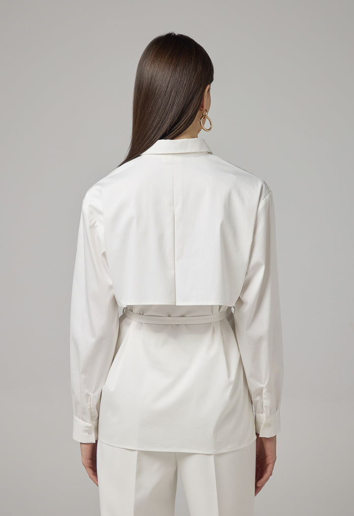 Choice Long Sleeve Overlay Shirt Off White