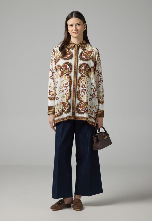 Choice Printed Regular Fit Belted Shirt Brown