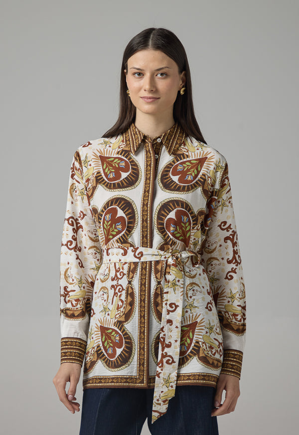 Choice Printed Regular Fit Belted Shirt Brown