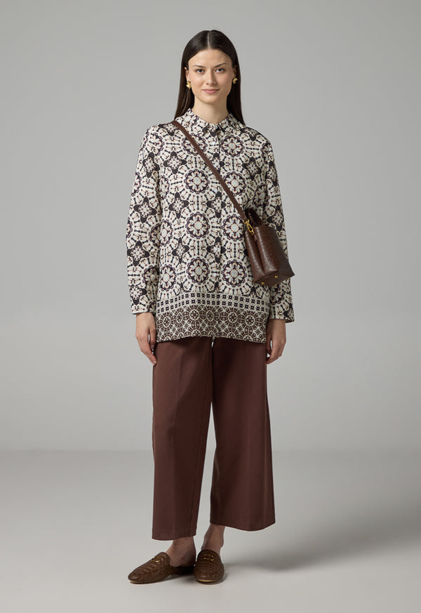 Choice Long Sleeves Printed Shirt Brown