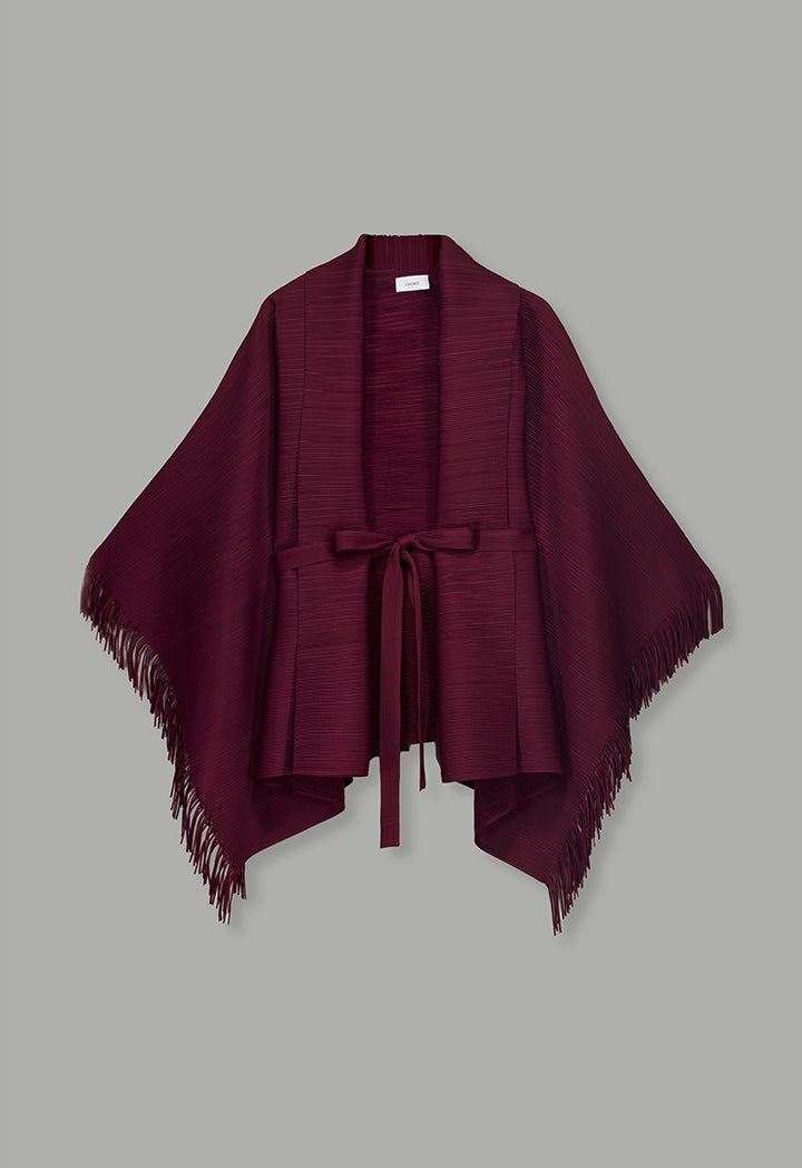 Choice Solid Fringe Hem Cape Burgundy