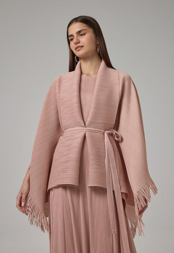 Choice Solid Fringe Hem Cape Pink