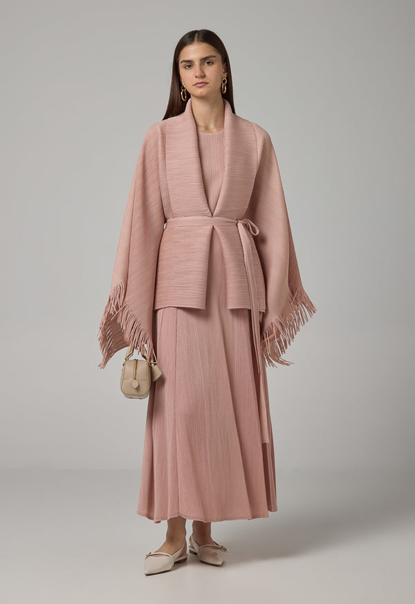 Choice Solid Fringe Hem Cape Pink