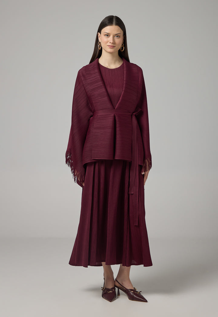 Choice Solid Fringe Hem Cape Burgundy