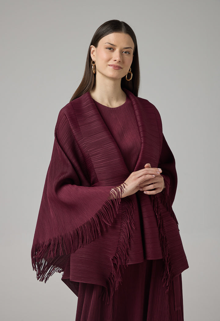 Choice Solid Fringe Hem Cape Burgundy