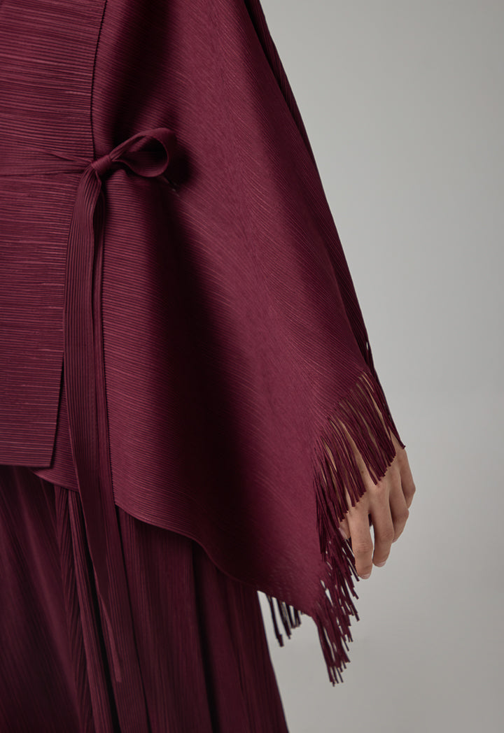 Choice Solid Fringe Hem Cape Burgundy