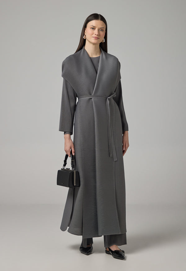 Choice Long Sleeve Pleated Maxi Abaya Grey