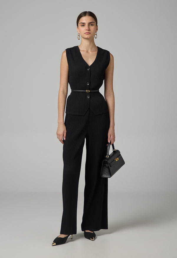 Choice Single Breasted Pleated V-Neck Gilet Black