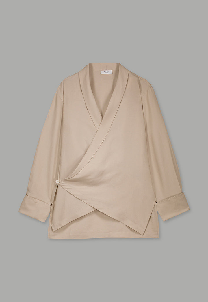 Choice Basic Long Sleeve High-Low Blouse Beige