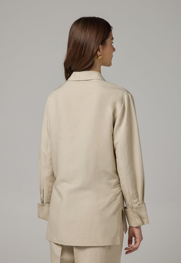 Choice Basic Long Sleeve High-Low Blouse Beige