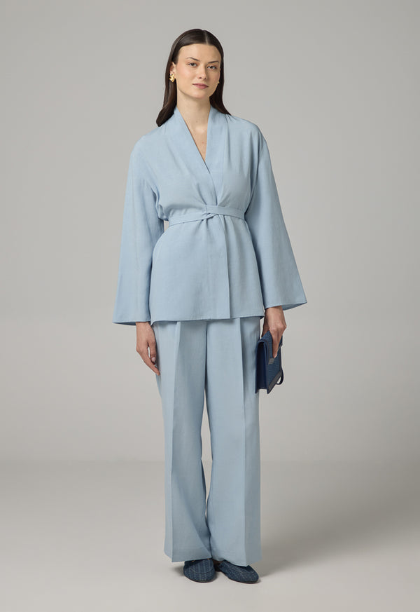 Choice Long Sleeve Basic Kimono Blue
