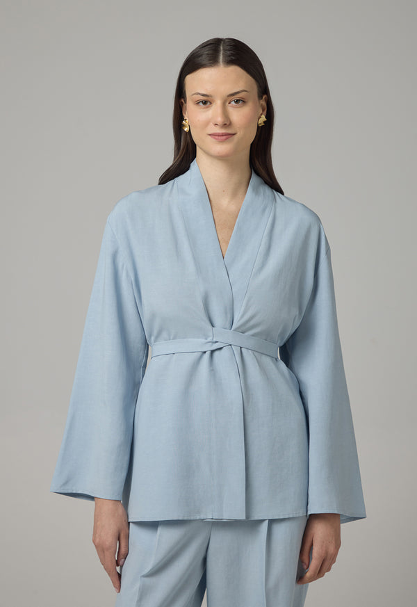 Choice Long Sleeve Basic Kimono Blue