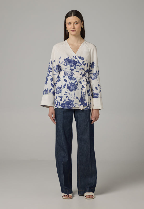 Choice Tie Waist Floral Print Kimono Off White