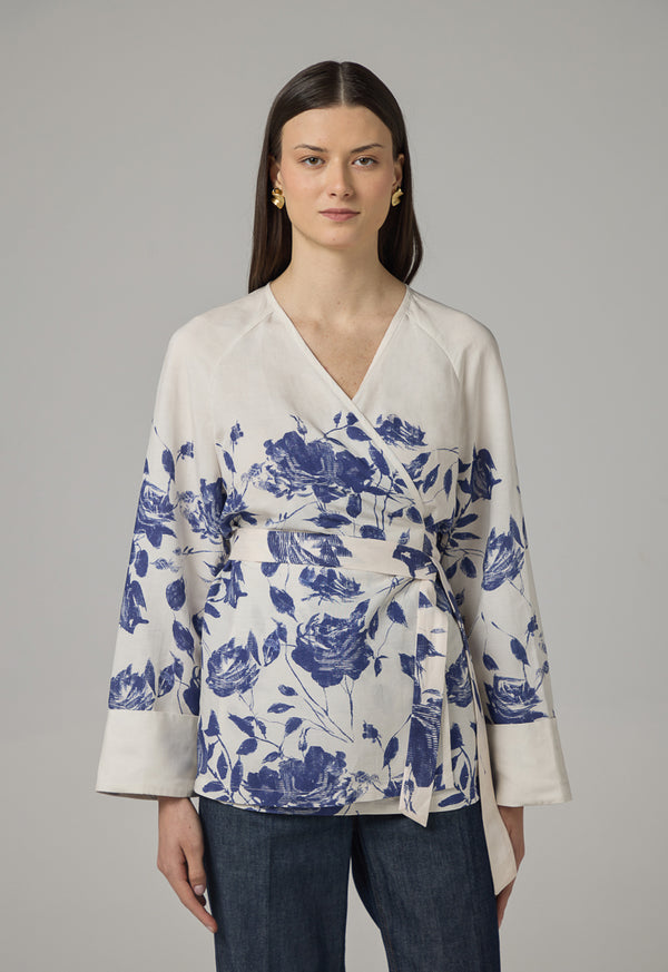 Choice Tie Waist Floral Print Kimono Off White