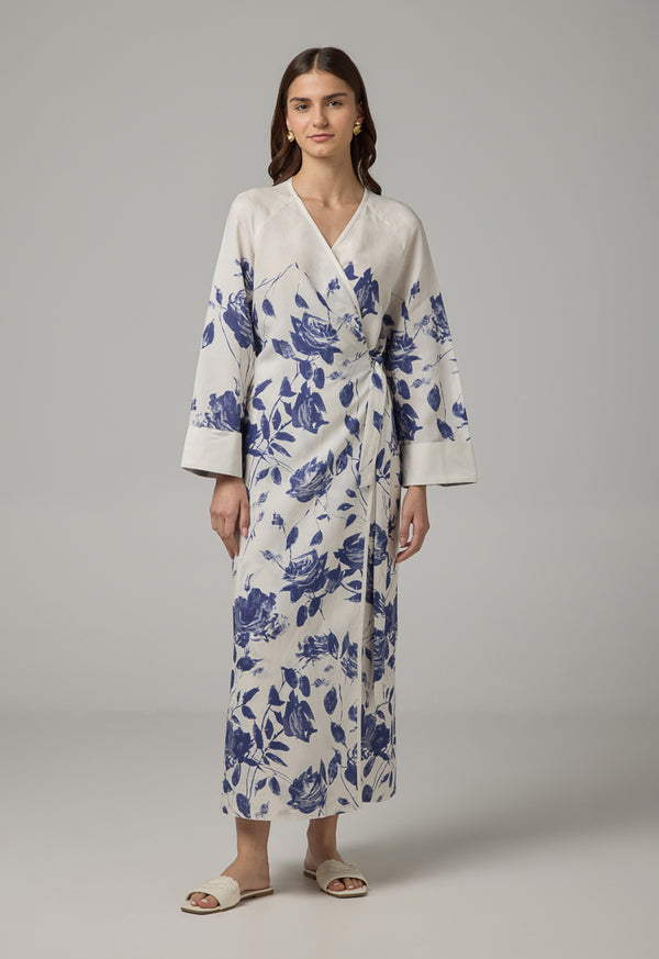 Choice Floral Print Tie Waist Dress Off White