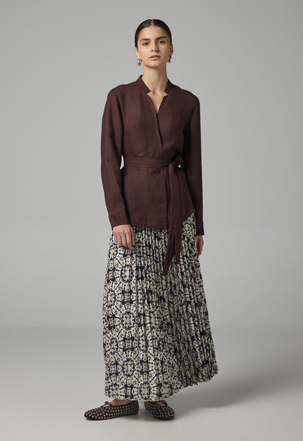 Choice Long Sleeve Basic Belted Kimono Brown