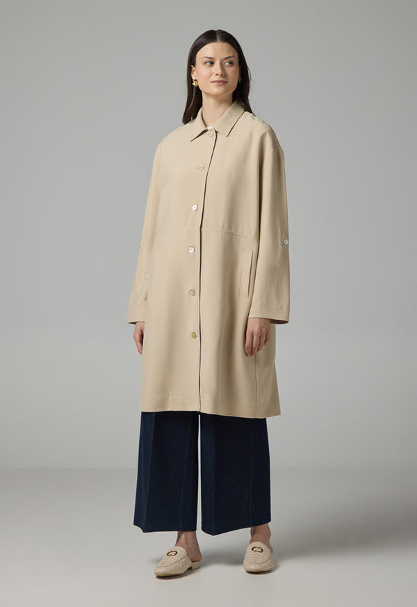 Choice Solid Long Sleeve Midi Jacket Beige