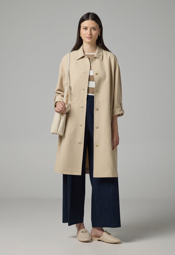 Choice Solid Long Sleeve Midi Jacket Beige