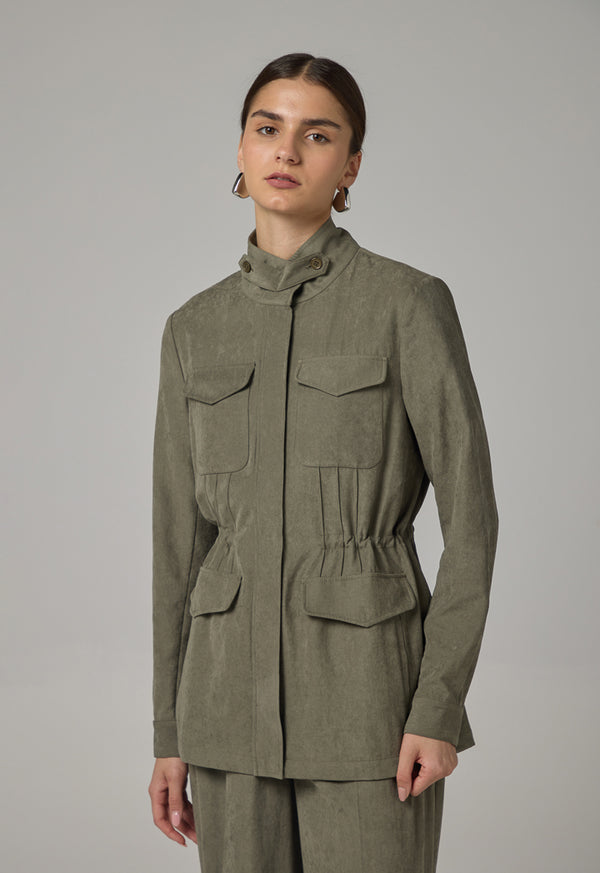 Choice Solid Front Pockets Jacket Khaki
