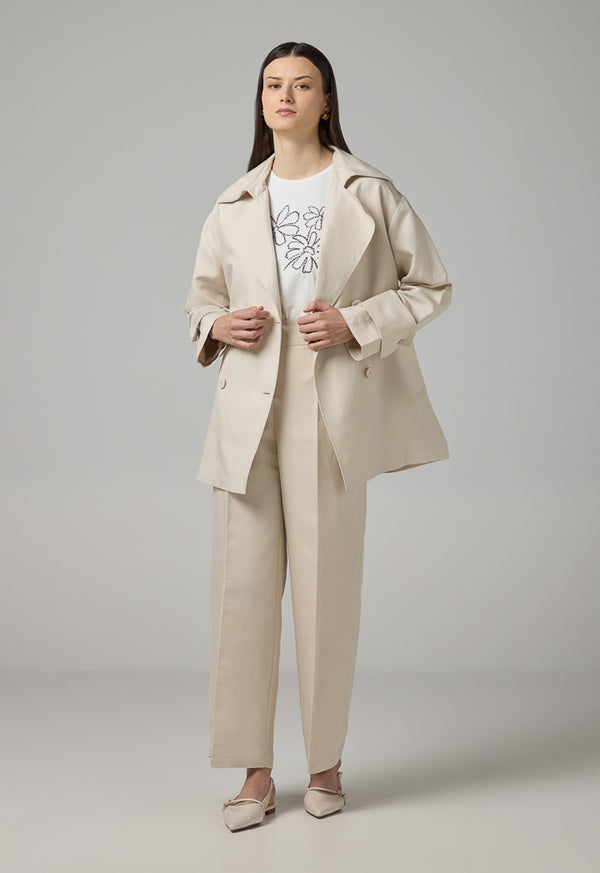 Choice Solid Notched Collar Jacket Beige