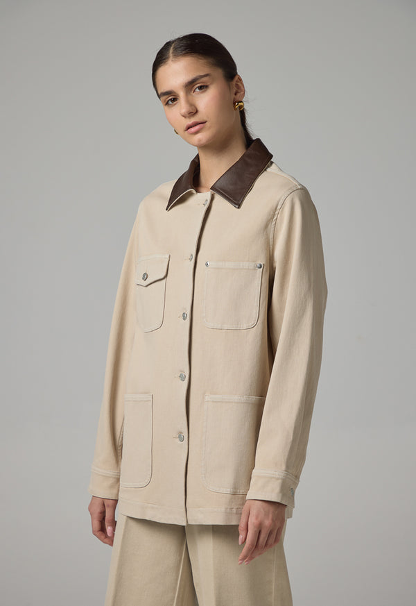 Choice Multi-Pockets Denim Jacket Beige