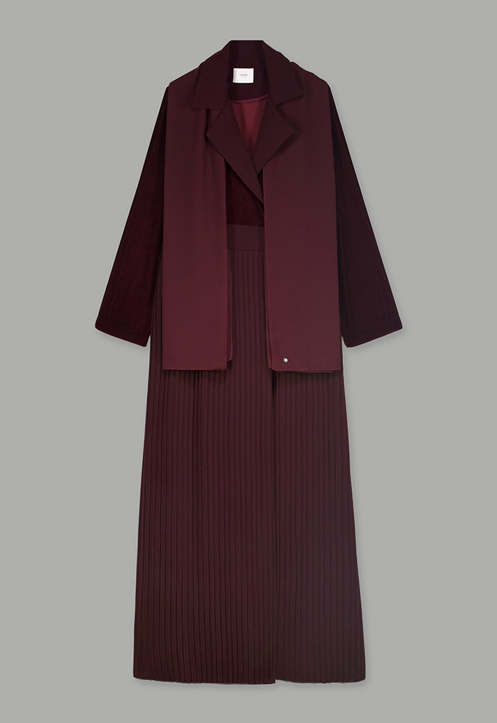 Choice Double Breasted Notched Collar Abaya With Hijab (2Pcs) Burgundy