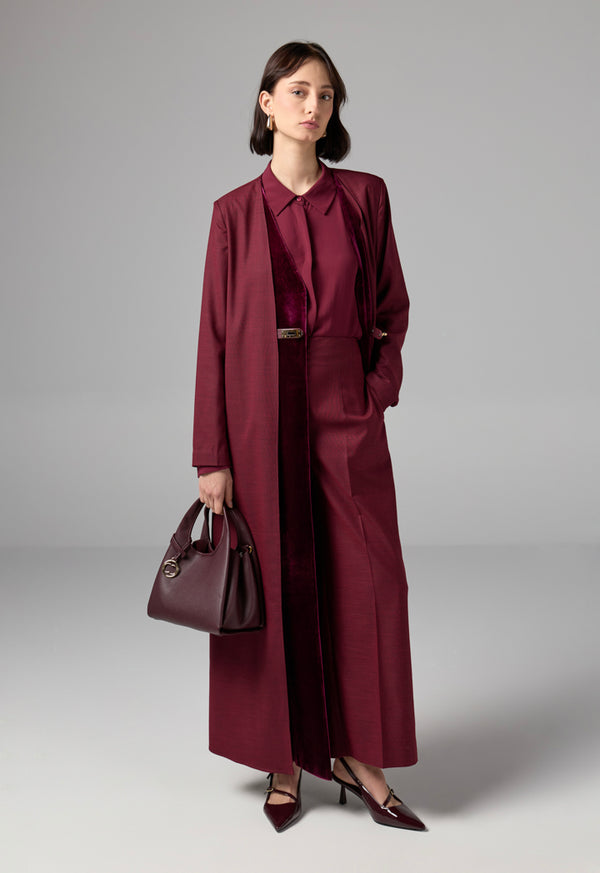 Choice Double Layered Belted Abaya Burgundy