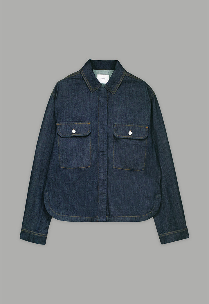 Choice Solid Front Pockets Denim Jacket Indigo