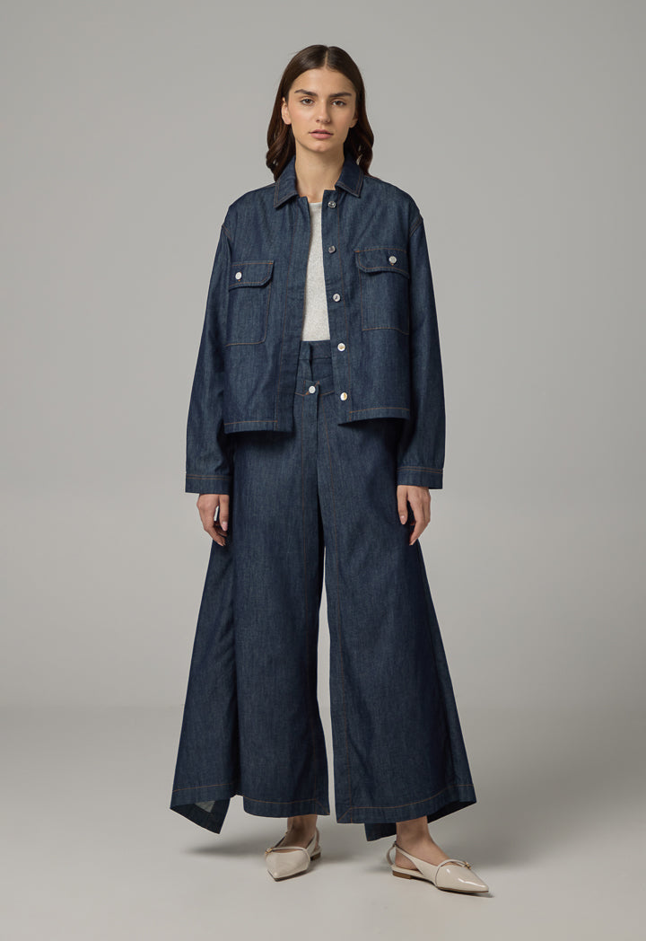 Choice Solid Front Pockets Denim Jacket Indigo