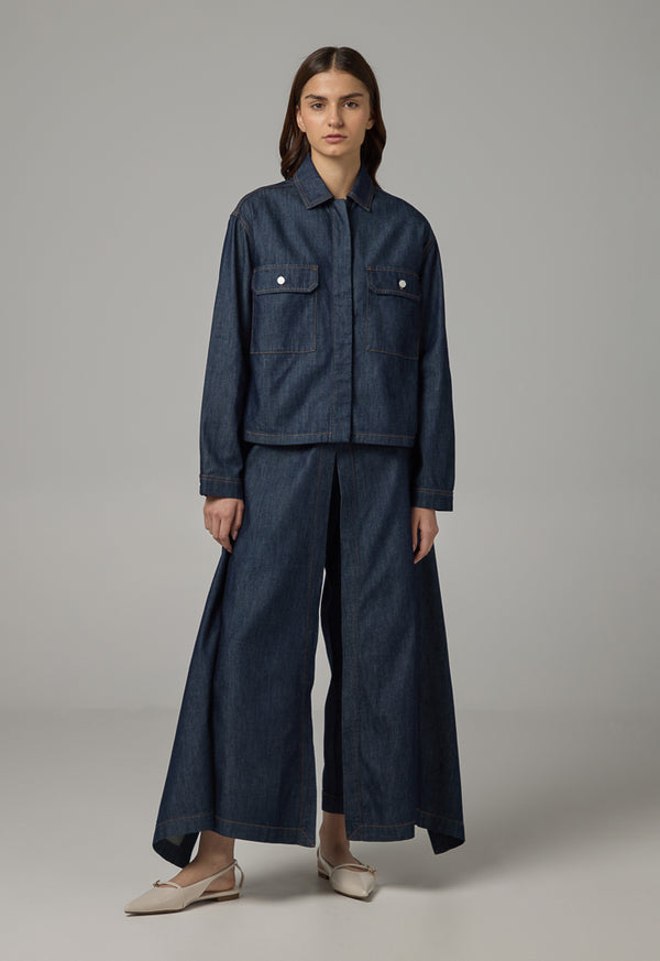 Choice Solid Front Pockets Denim Jacket Indigo