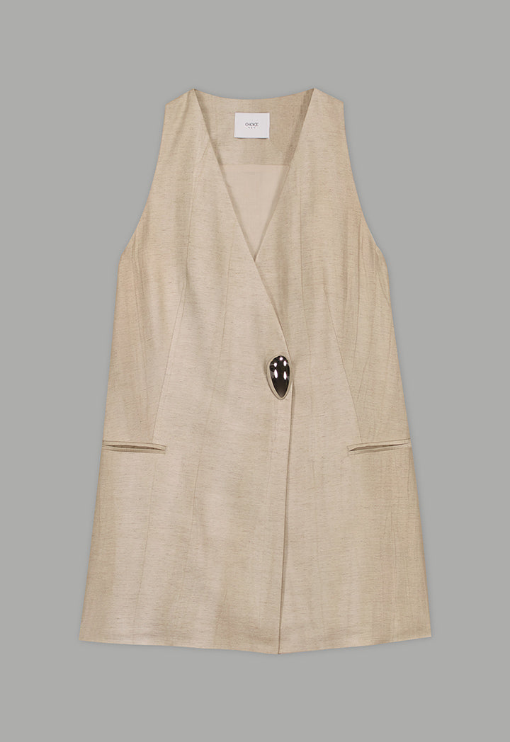 Choice Solid Front Pocket Gilet Beige