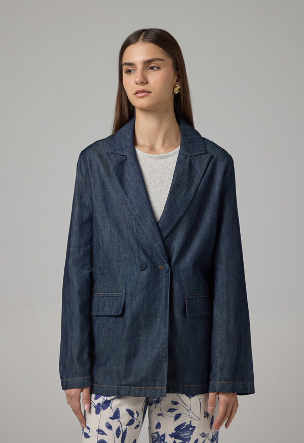 Choice Notched Collar Denim Jacket Indigo