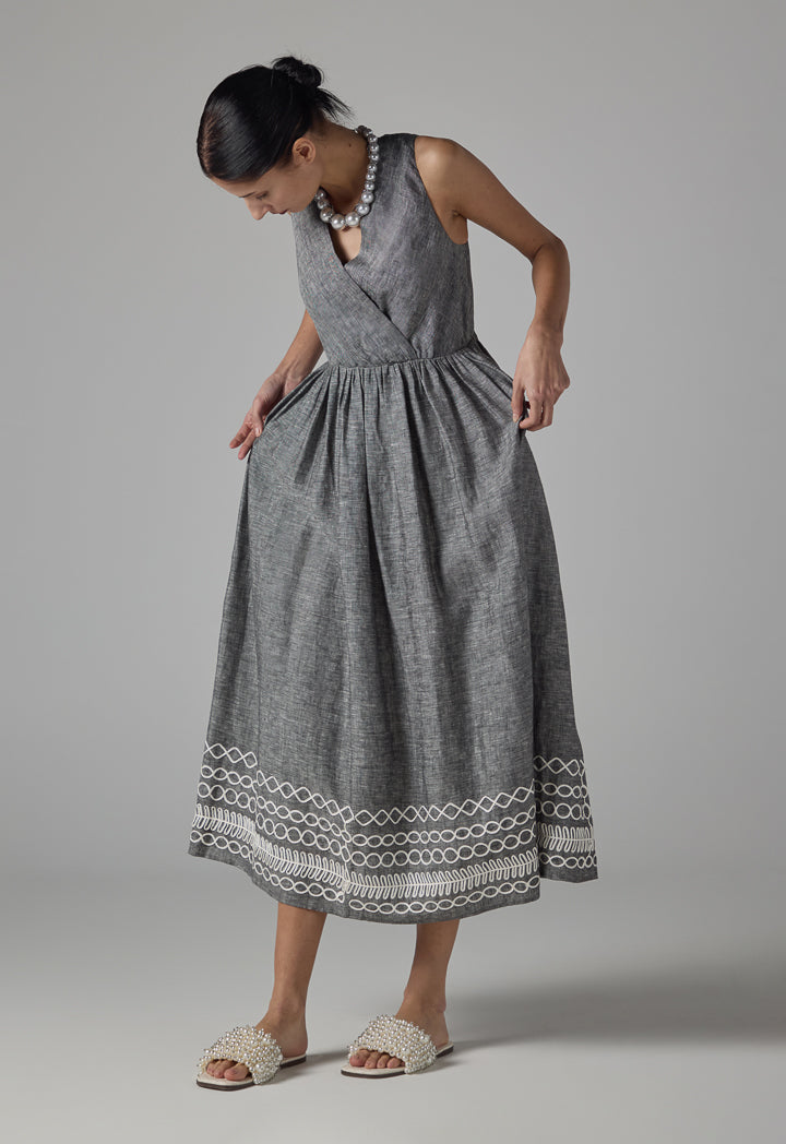 Choice Contrast Sleeveless Maxi Dress - Ramadan Style Grey