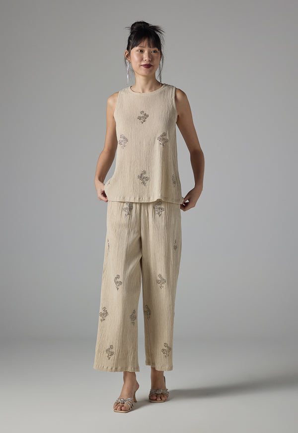 Choice Solid Crystal Embellished Blouse - Ramadan Style Beige